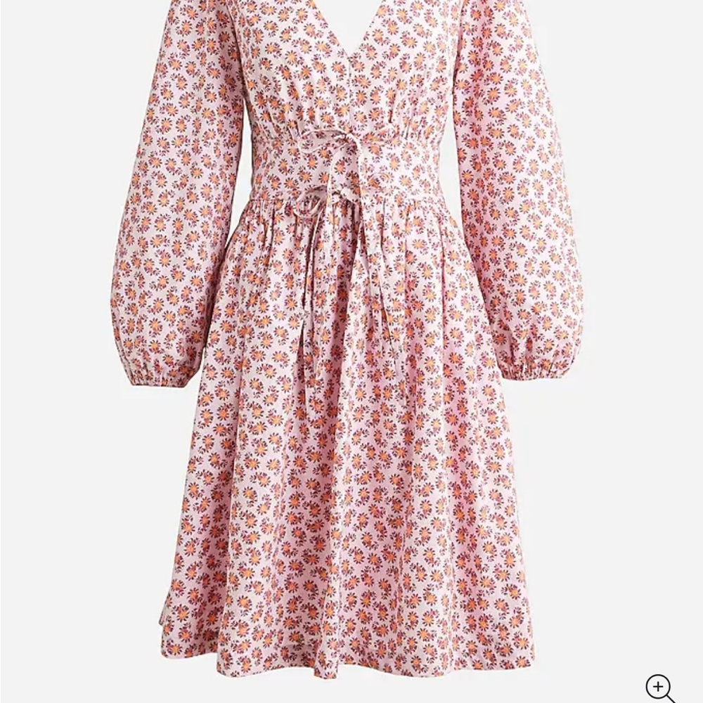 J. Crew v neck cotton poplin mini dress in pink and orange floral paisley